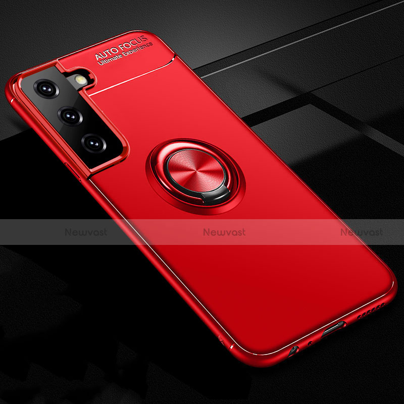 Ultra-thin Silicone Gel Soft Case Cover with Magnetic Finger Ring Stand for Samsung Galaxy S21 Plus 5G Red