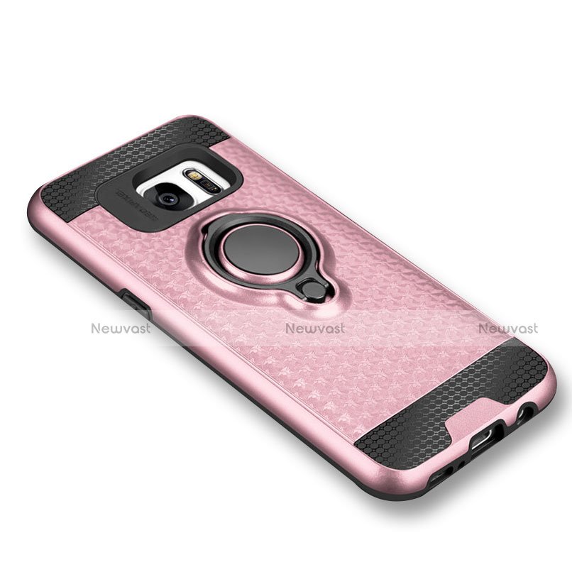 Ultra-thin Silicone Gel Soft Case Cover with Magnetic Finger Ring Stand for Samsung Galaxy S7 G930F G930FD Rose Gold