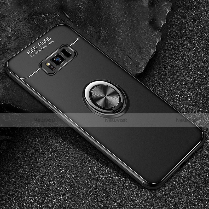 Ultra-thin Silicone Gel Soft Case Cover with Magnetic Finger Ring Stand for Samsung Galaxy S8 Black