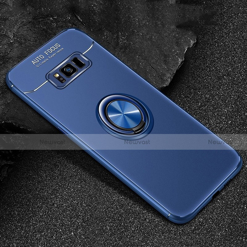 Ultra-thin Silicone Gel Soft Case Cover with Magnetic Finger Ring Stand for Samsung Galaxy S8 Blue