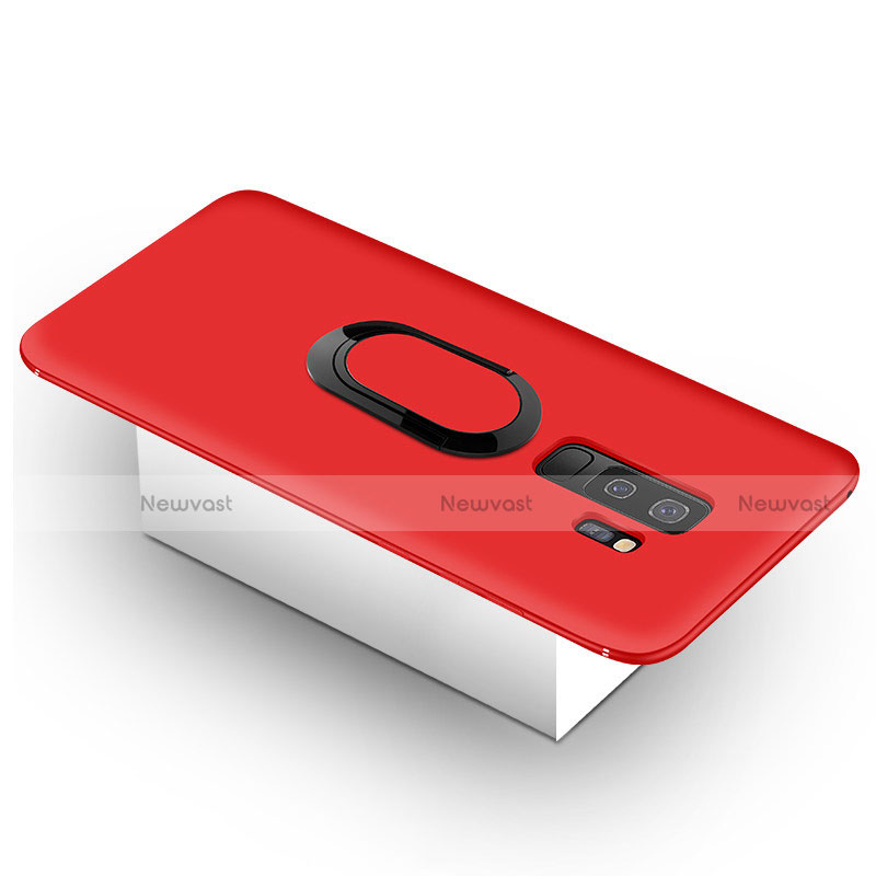 Ultra-thin Silicone Gel Soft Case Cover with Magnetic Finger Ring Stand for Samsung Galaxy S9 Plus Red