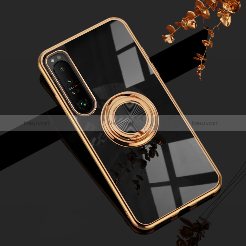 Ultra-thin Silicone Gel Soft Case Cover with Magnetic Finger Ring Stand for Sony Xperia 10 III Black