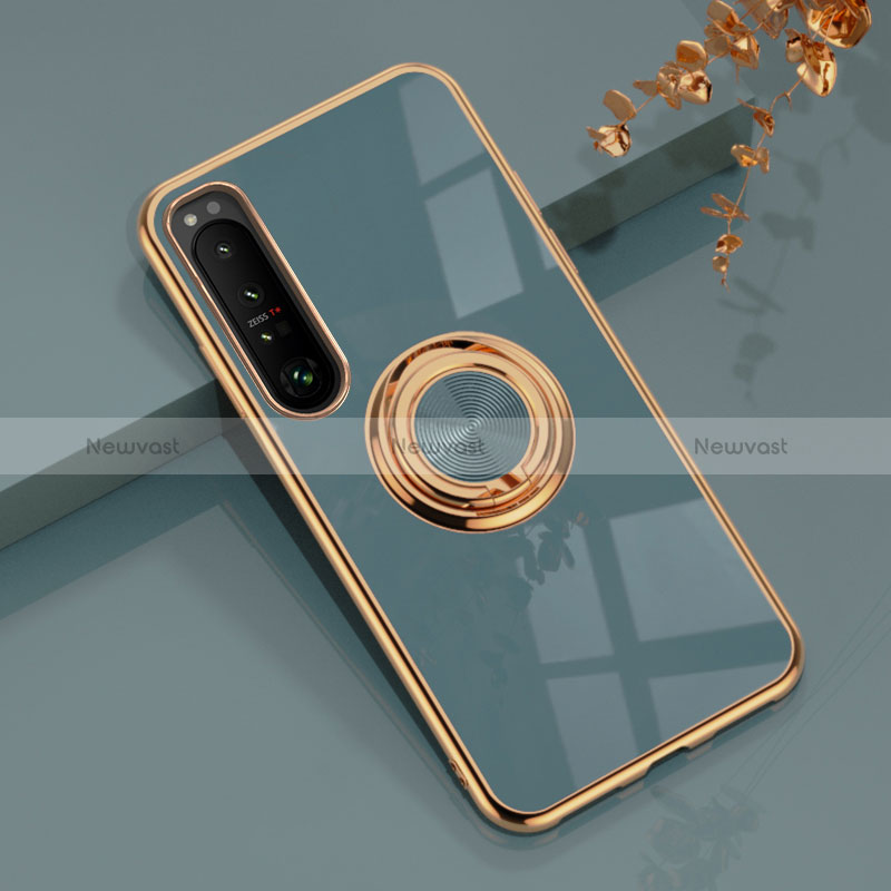 Ultra-thin Silicone Gel Soft Case Cover with Magnetic Finger Ring Stand for Sony Xperia 10 III Lavender Gray