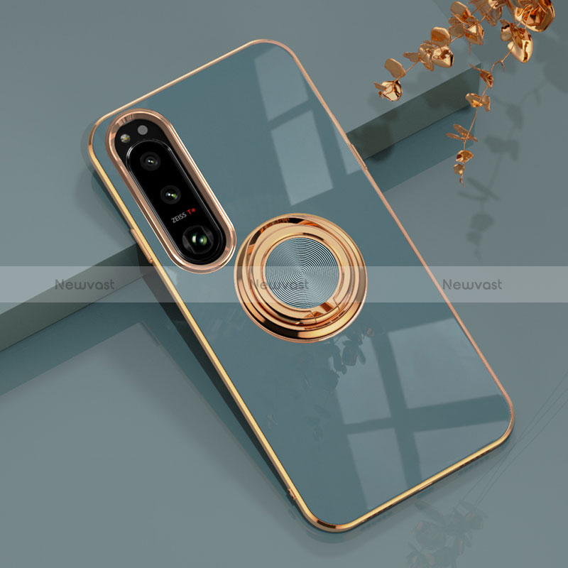 Ultra-thin Silicone Gel Soft Case Cover with Magnetic Finger Ring Stand for Sony Xperia 10 IV Lavender Gray
