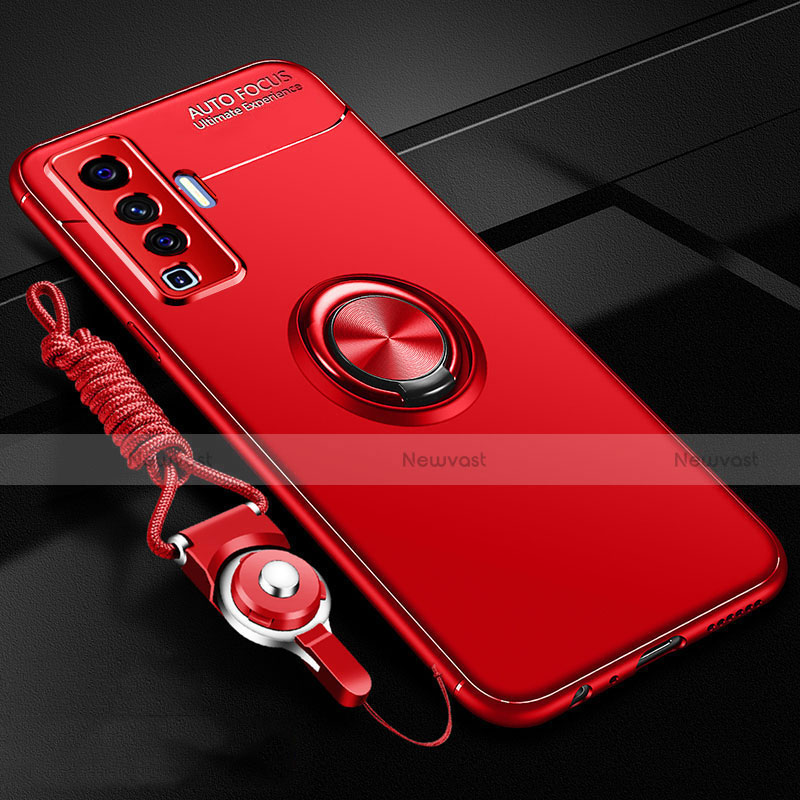 Ultra-thin Silicone Gel Soft Case Cover with Magnetic Finger Ring Stand for Vivo X50 5G Red