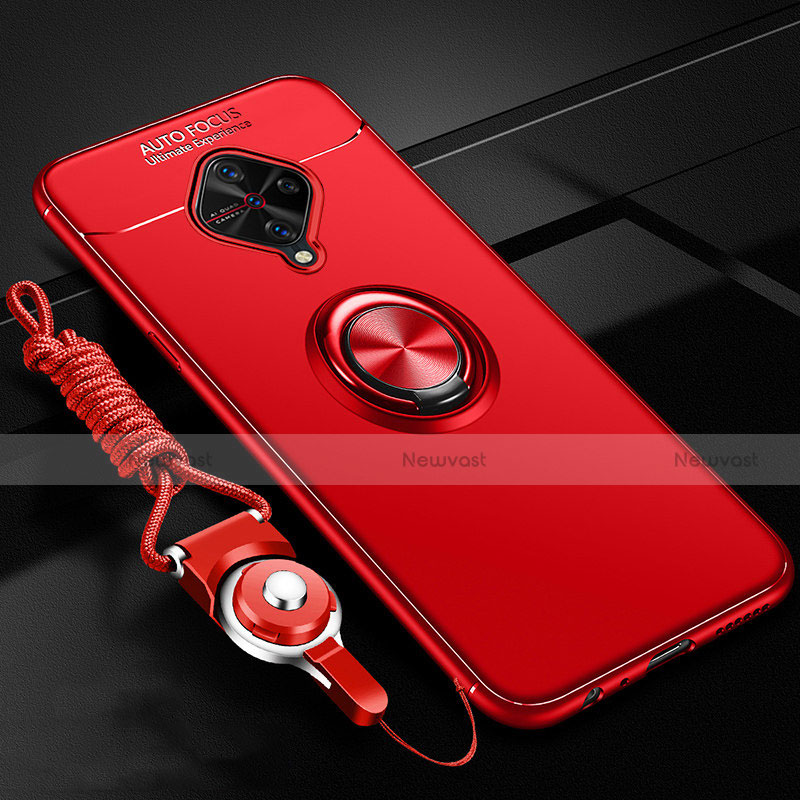 Ultra-thin Silicone Gel Soft Case Cover with Magnetic Finger Ring Stand for Vivo X50 Lite Red