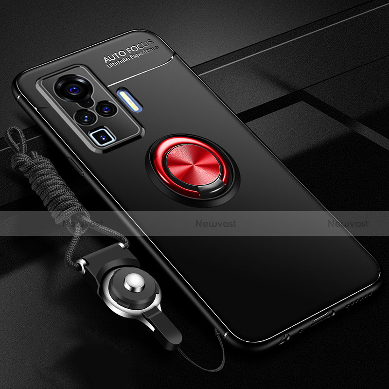 Ultra-thin Silicone Gel Soft Case Cover with Magnetic Finger Ring Stand for Vivo X50 Pro 5G Red and Black