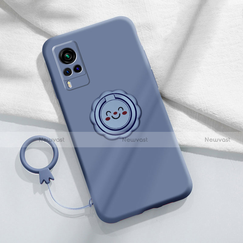 Ultra-thin Silicone Gel Soft Case Cover with Magnetic Finger Ring Stand for Vivo X60 5G Lavender Gray