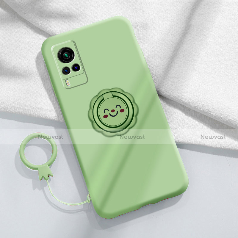 Ultra-thin Silicone Gel Soft Case Cover with Magnetic Finger Ring Stand for Vivo X60 5G Matcha Green