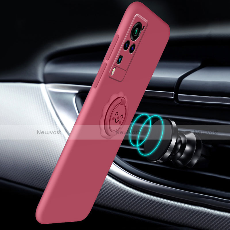 Ultra-thin Silicone Gel Soft Case Cover with Magnetic Finger Ring Stand for Vivo X60 Pro 5G