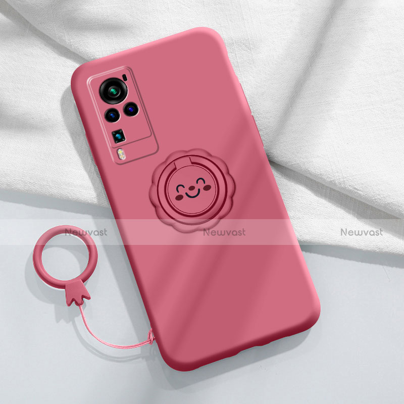 Ultra-thin Silicone Gel Soft Case Cover with Magnetic Finger Ring Stand for Vivo X60 Pro 5G