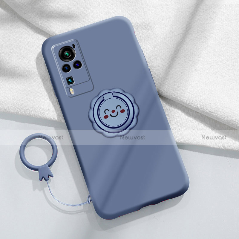 Ultra-thin Silicone Gel Soft Case Cover with Magnetic Finger Ring Stand for Vivo X60 Pro 5G Lavender Gray