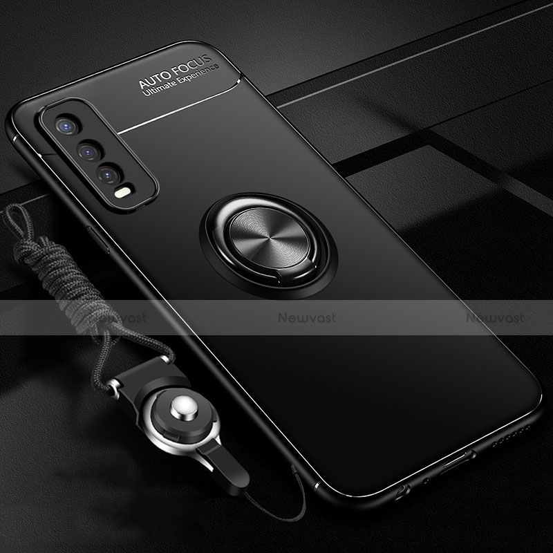 Ultra-thin Silicone Gel Soft Case Cover with Magnetic Finger Ring Stand for Vivo Y11s Black