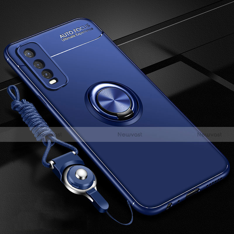 Ultra-thin Silicone Gel Soft Case Cover with Magnetic Finger Ring Stand for Vivo Y11s Blue