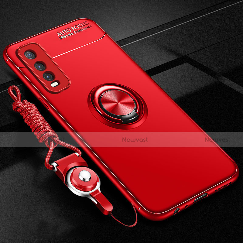 Ultra-thin Silicone Gel Soft Case Cover with Magnetic Finger Ring Stand for Vivo Y20 Red