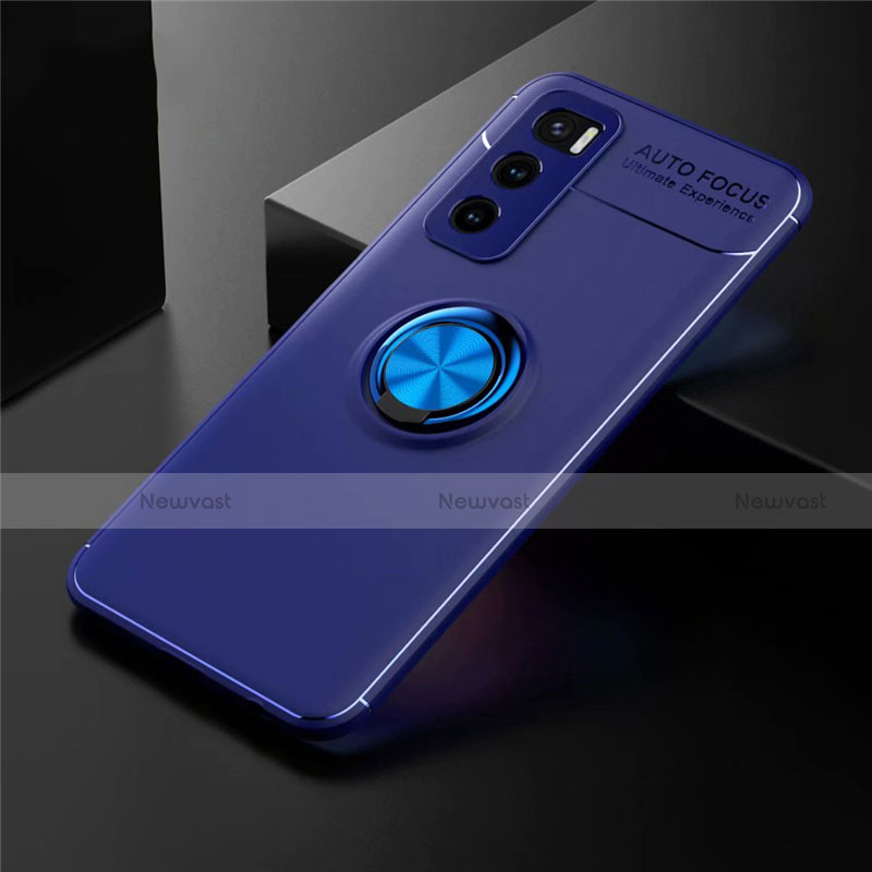 Ultra-thin Silicone Gel Soft Case Cover with Magnetic Finger Ring Stand for Vivo Y70 (2020) Blue