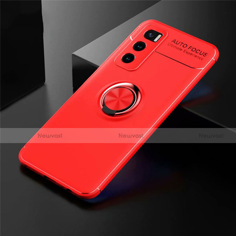 Ultra-thin Silicone Gel Soft Case Cover with Magnetic Finger Ring Stand for Vivo Y70 (2020) Red