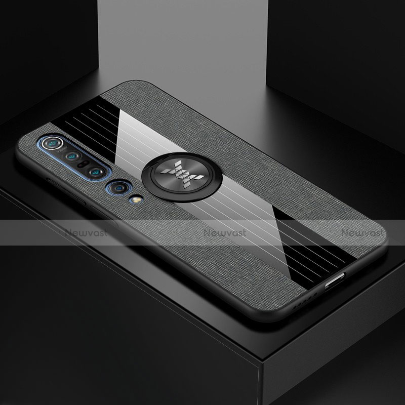 Ultra-thin Silicone Gel Soft Case Cover with Magnetic Finger Ring Stand for Xiaomi Mi 10 Pro Gray