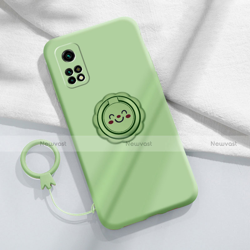 Ultra-thin Silicone Gel Soft Case Cover with Magnetic Finger Ring Stand for Xiaomi Mi 10T 5G Matcha Green
