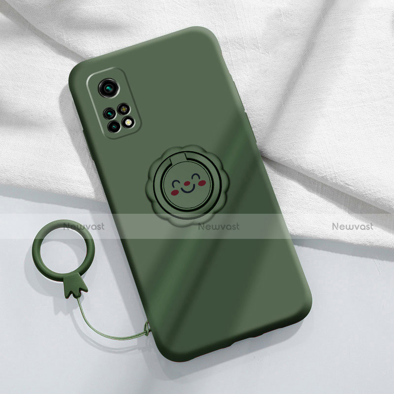 Ultra-thin Silicone Gel Soft Case Cover with Magnetic Finger Ring Stand for Xiaomi Mi 10T 5G Midnight Green