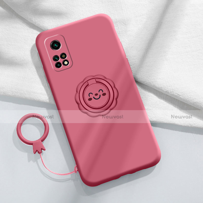 Ultra-thin Silicone Gel Soft Case Cover with Magnetic Finger Ring Stand for Xiaomi Mi 10T 5G Red Wine