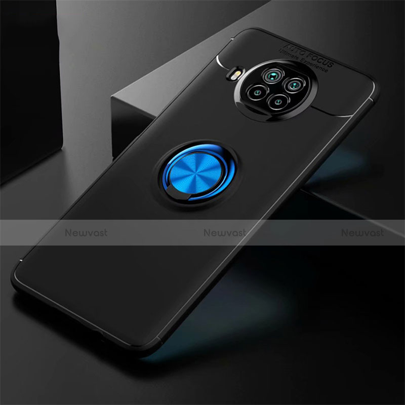 Ultra-thin Silicone Gel Soft Case Cover with Magnetic Finger Ring Stand for Xiaomi Mi 10T Lite 5G Blue and Black
