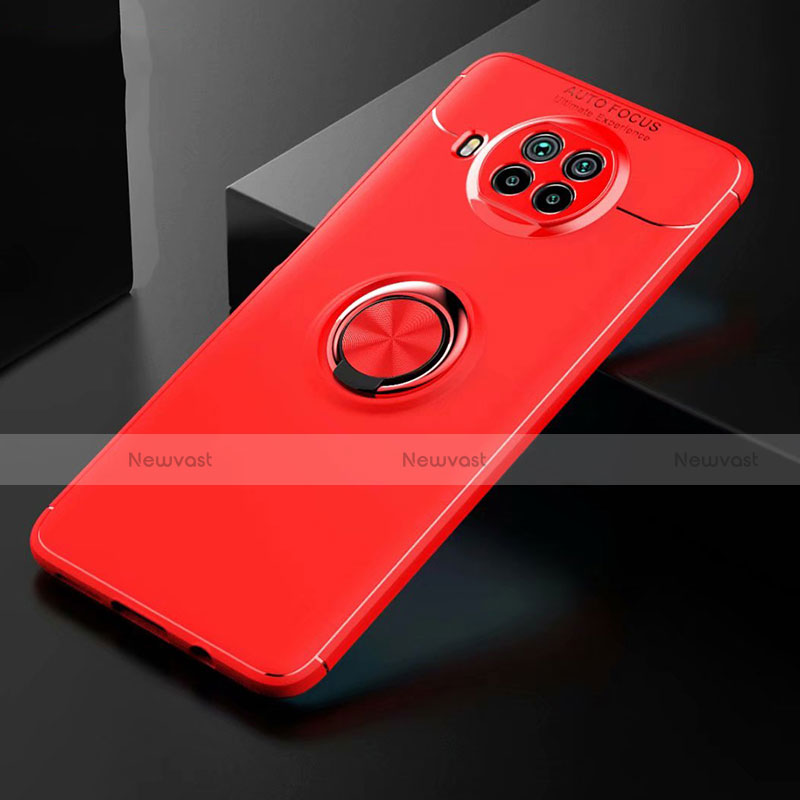 Ultra-thin Silicone Gel Soft Case Cover with Magnetic Finger Ring Stand for Xiaomi Mi 10T Lite 5G Red