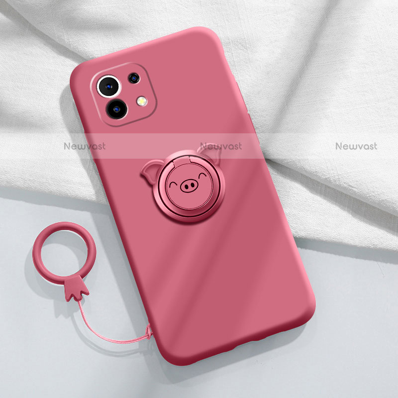 Ultra-thin Silicone Gel Soft Case Cover with Magnetic Finger Ring Stand for Xiaomi Mi 11 5G