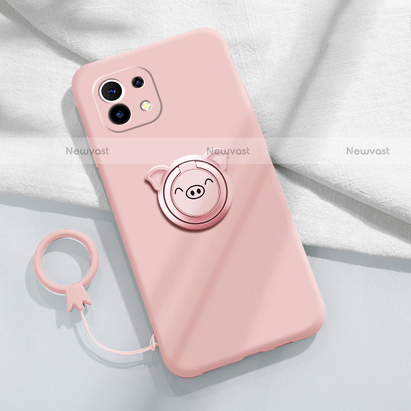 Ultra-thin Silicone Gel Soft Case Cover with Magnetic Finger Ring Stand for Xiaomi Mi 11 5G