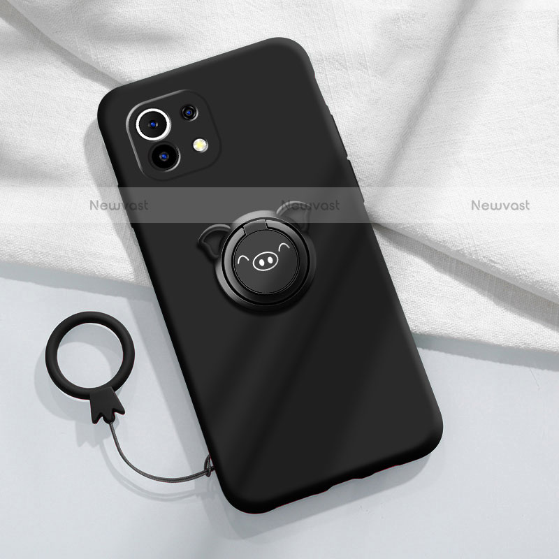 Ultra-thin Silicone Gel Soft Case Cover with Magnetic Finger Ring Stand for Xiaomi Mi 11 5G