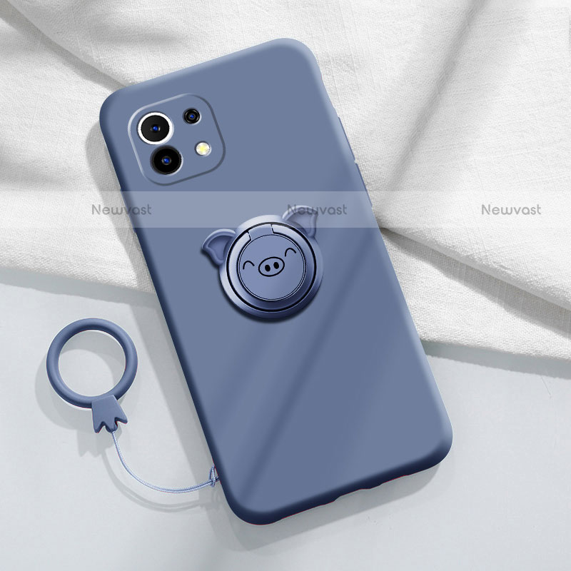 Ultra-thin Silicone Gel Soft Case Cover with Magnetic Finger Ring Stand for Xiaomi Mi 11 5G Lavender Gray