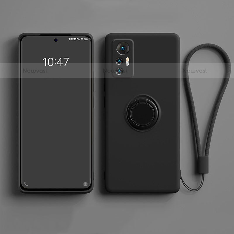 Ultra-thin Silicone Gel Soft Case Cover with Magnetic Finger Ring Stand for Xiaomi Mi 12 Pro 5G Black