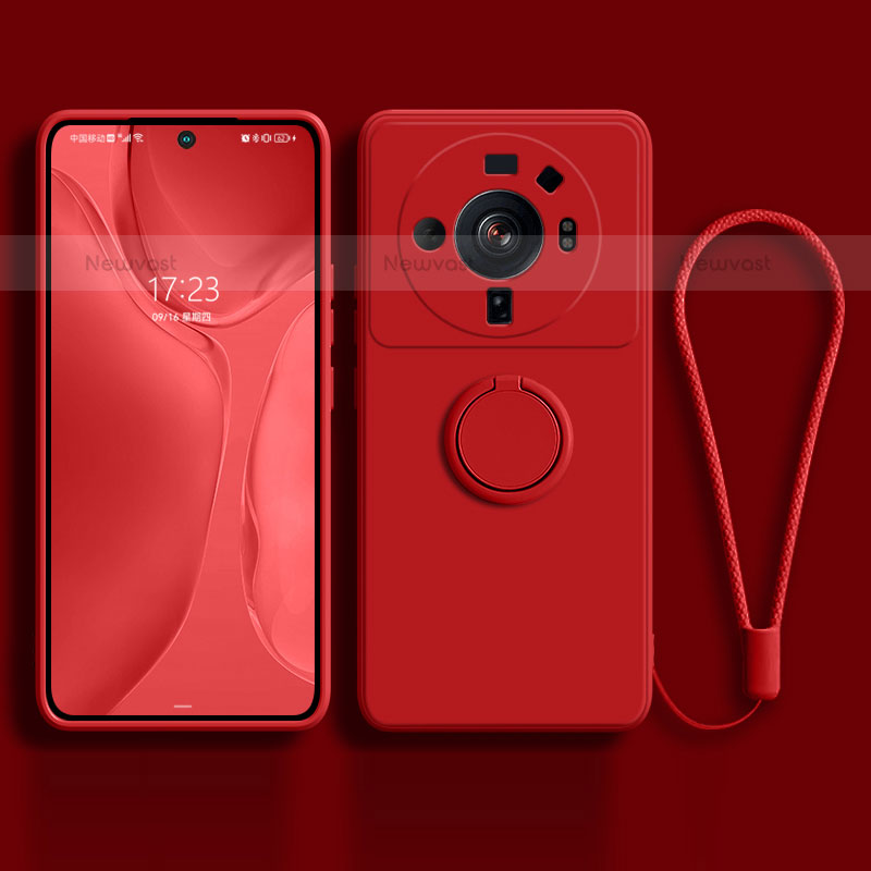 Ultra-thin Silicone Gel Soft Case Cover with Magnetic Finger Ring Stand for Xiaomi Mi 12 Ultra 5G Red