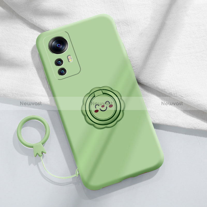 Ultra-thin Silicone Gel Soft Case Cover with Magnetic Finger Ring Stand for Xiaomi Mi 12T Pro 5G Matcha Green