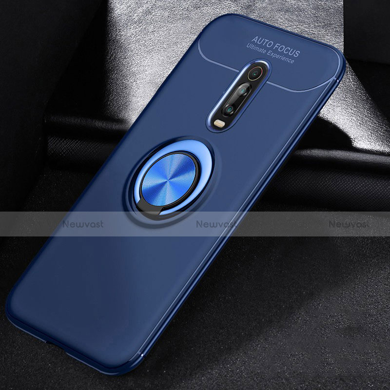 Ultra-thin Silicone Gel Soft Case Cover with Magnetic Finger Ring Stand for Xiaomi Mi 9T Blue