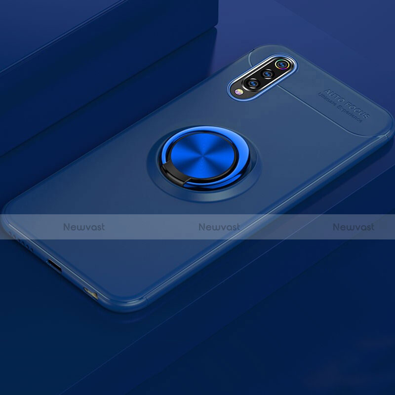 Ultra-thin Silicone Gel Soft Case Cover with Magnetic Finger Ring Stand for Xiaomi Mi A3 Blue