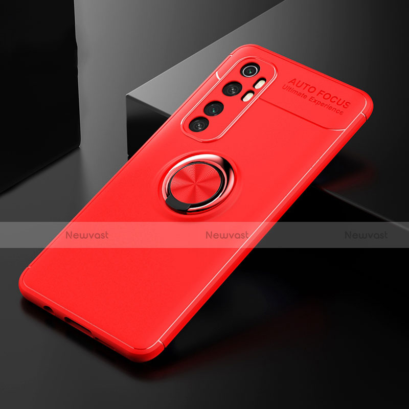 Ultra-thin Silicone Gel Soft Case Cover with Magnetic Finger Ring Stand for Xiaomi Mi Note 10 Lite Red