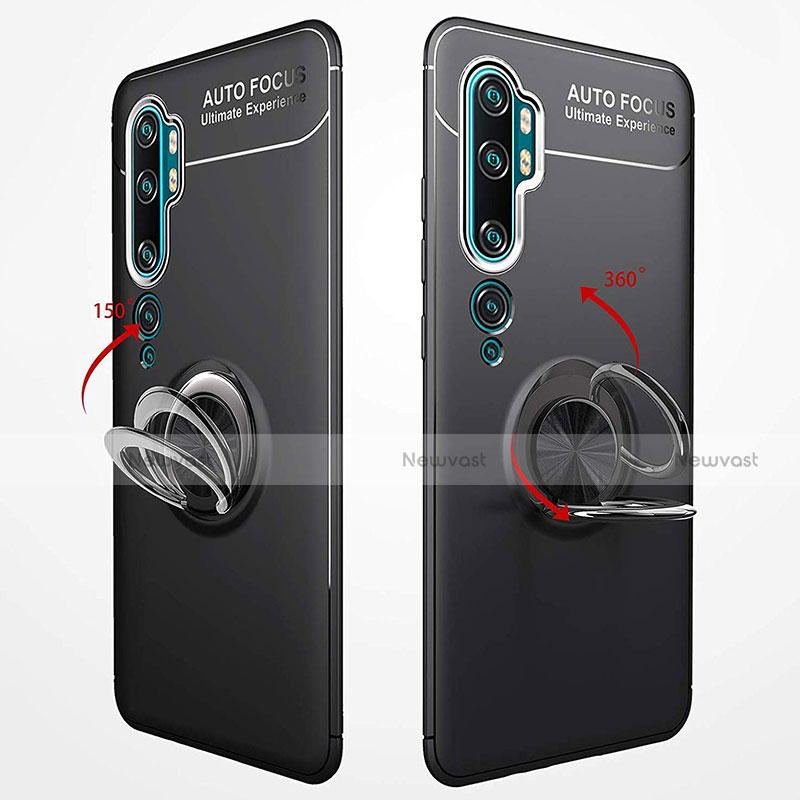 Ultra-thin Silicone Gel Soft Case Cover with Magnetic Finger Ring Stand for Xiaomi Mi Note 10 Pro