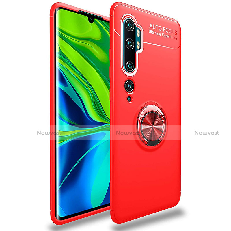 Ultra-thin Silicone Gel Soft Case Cover with Magnetic Finger Ring Stand for Xiaomi Mi Note 10 Red