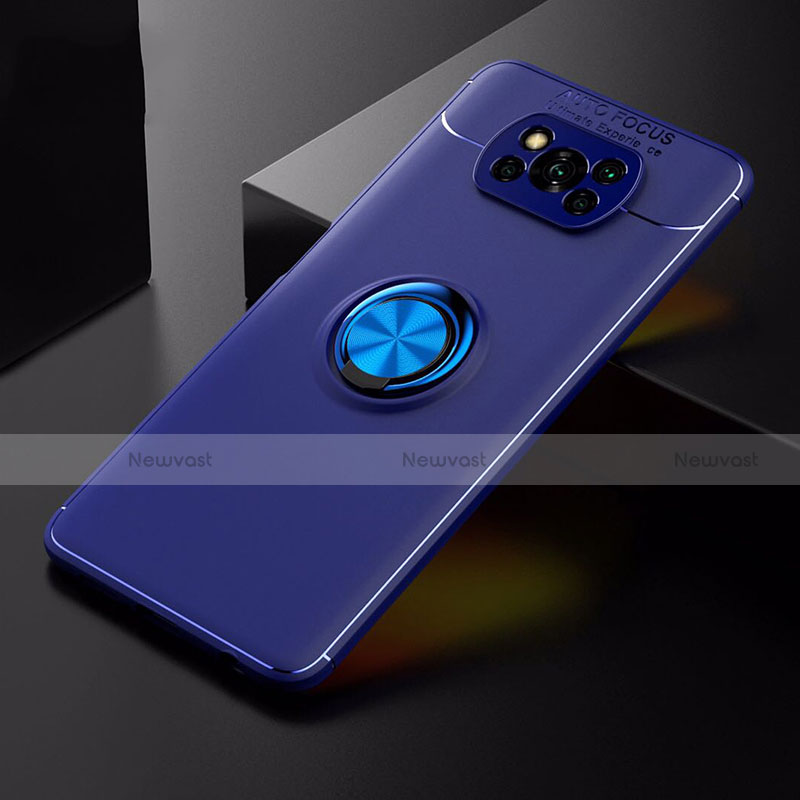 Ultra-thin Silicone Gel Soft Case Cover with Magnetic Finger Ring Stand for Xiaomi Poco X3 Blue