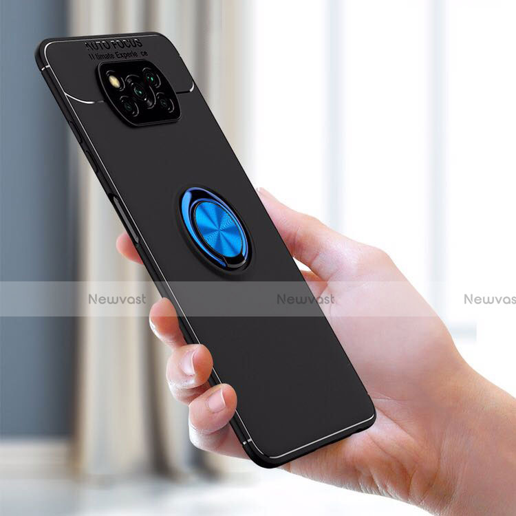 Ultra-thin Silicone Gel Soft Case Cover with Magnetic Finger Ring Stand for Xiaomi Poco X3 NFC