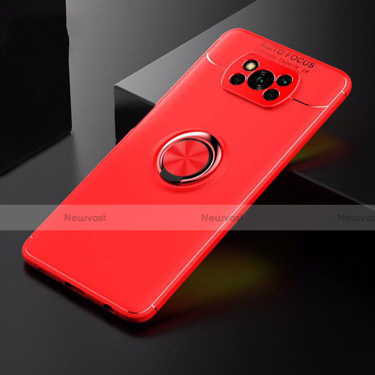 Ultra-thin Silicone Gel Soft Case Cover with Magnetic Finger Ring Stand for Xiaomi Poco X3 Red