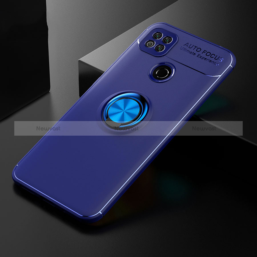 Ultra-thin Silicone Gel Soft Case Cover with Magnetic Finger Ring Stand for Xiaomi Redmi 10A 4G Blue