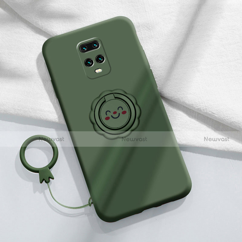 Ultra-thin Silicone Gel Soft Case Cover with Magnetic Finger Ring Stand for Xiaomi Redmi 10X 5G Green