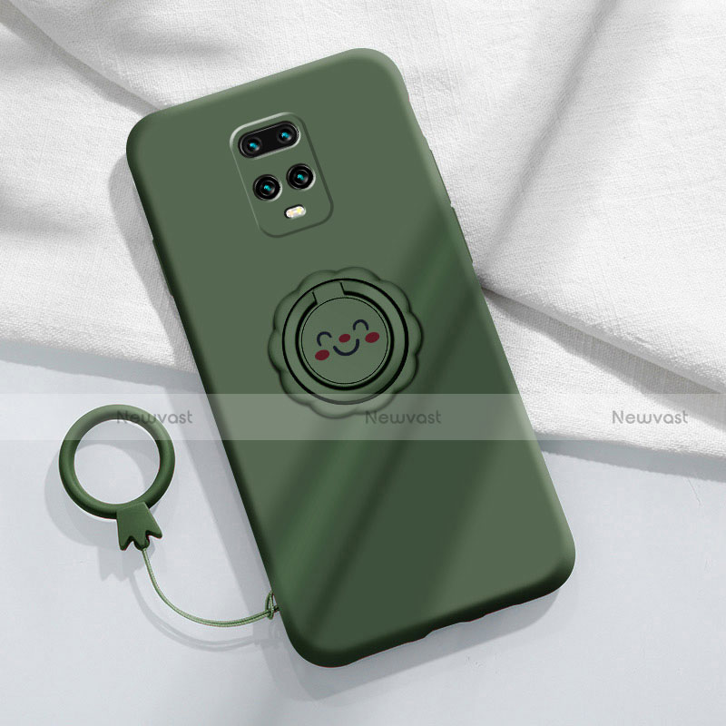 Ultra-thin Silicone Gel Soft Case Cover with Magnetic Finger Ring Stand for Xiaomi Redmi 10X Pro 5G Green