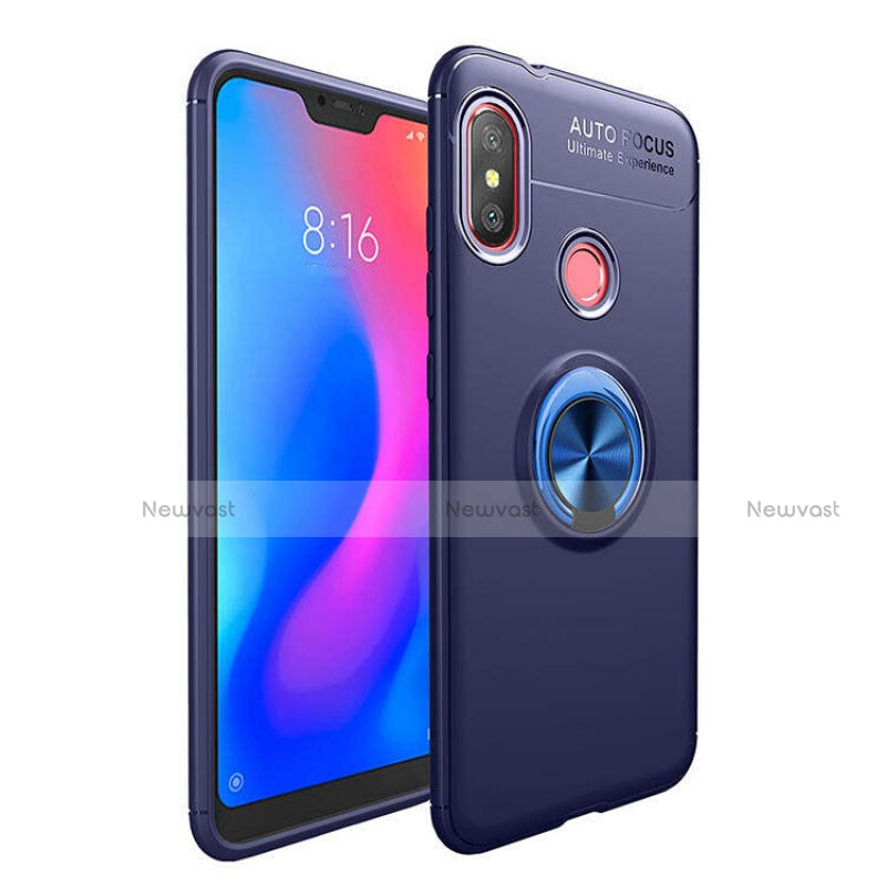 Ultra-thin Silicone Gel Soft Case Cover with Magnetic Finger Ring Stand for Xiaomi Redmi 6 Pro Blue