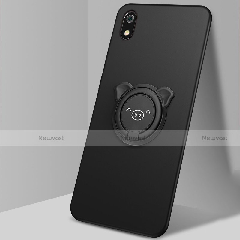 Ultra-thin Silicone Gel Soft Case Cover with Magnetic Finger Ring Stand for Xiaomi Redmi 7A Black