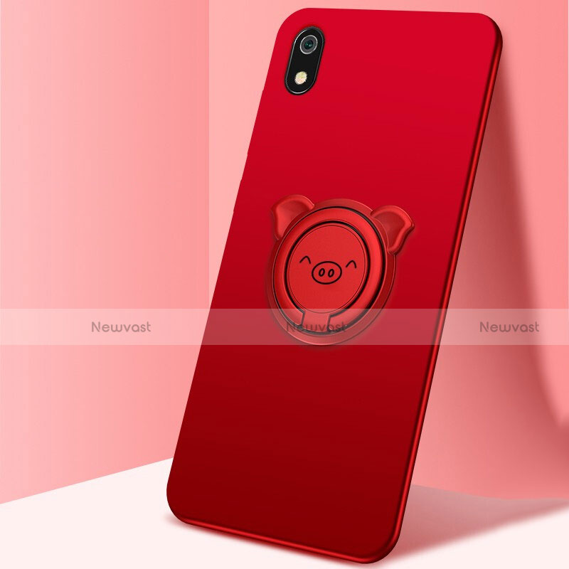 Ultra-thin Silicone Gel Soft Case Cover with Magnetic Finger Ring Stand for Xiaomi Redmi 7A Red