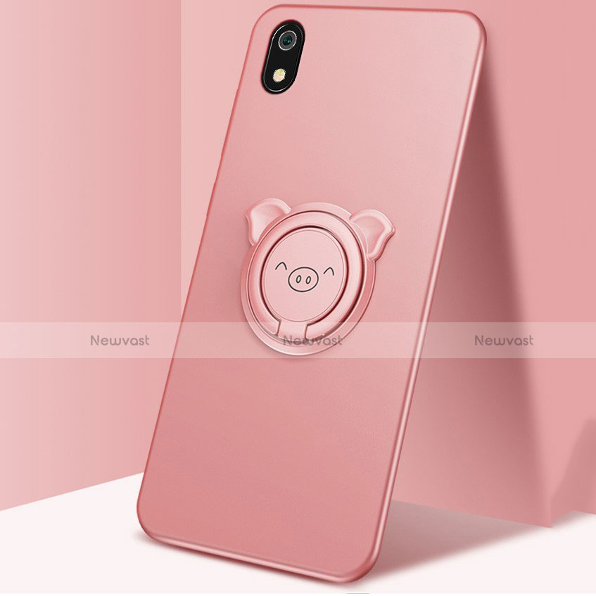 Ultra-thin Silicone Gel Soft Case Cover with Magnetic Finger Ring Stand for Xiaomi Redmi 7A Rose Gold
