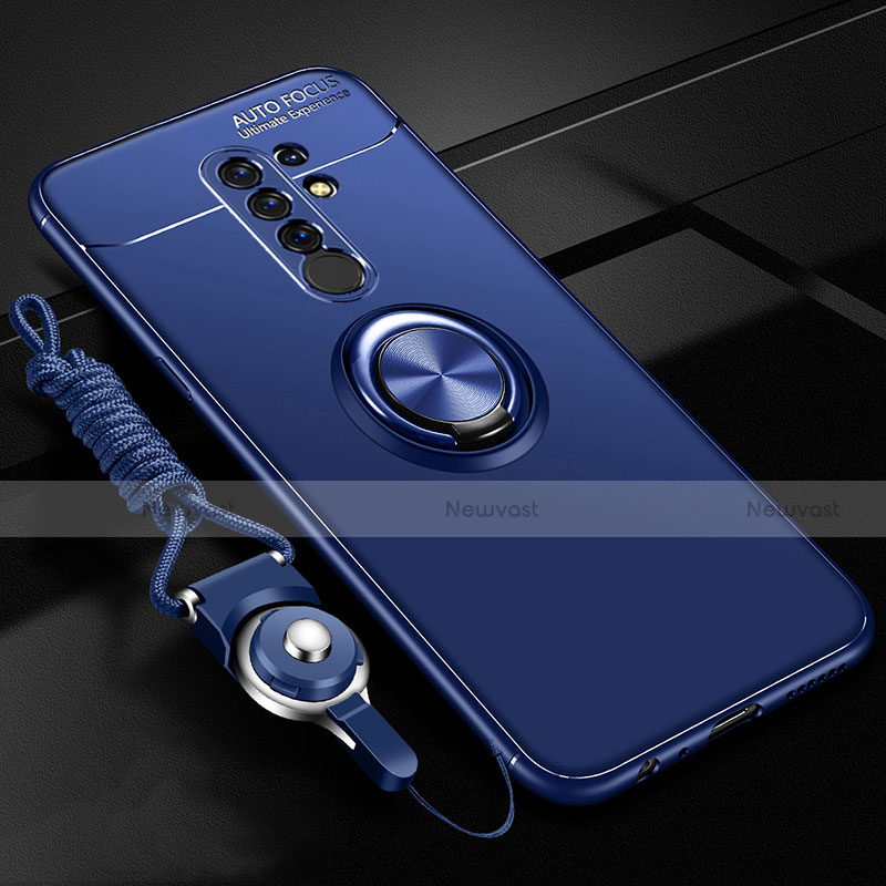 Ultra-thin Silicone Gel Soft Case Cover with Magnetic Finger Ring Stand for Xiaomi Redmi 9 Blue